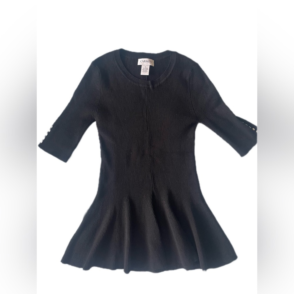 Carmen Marc Valvo Black Knit Peplum Top